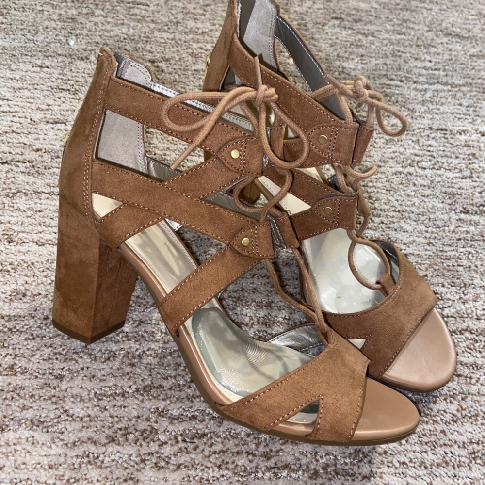 Tan lace-up heels